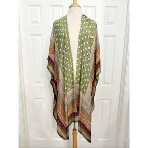 One Hundred Stars Short Kimono Jacket Olive Geo Tile